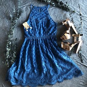 Doe & Rae Blue Lace Eyelash Dress